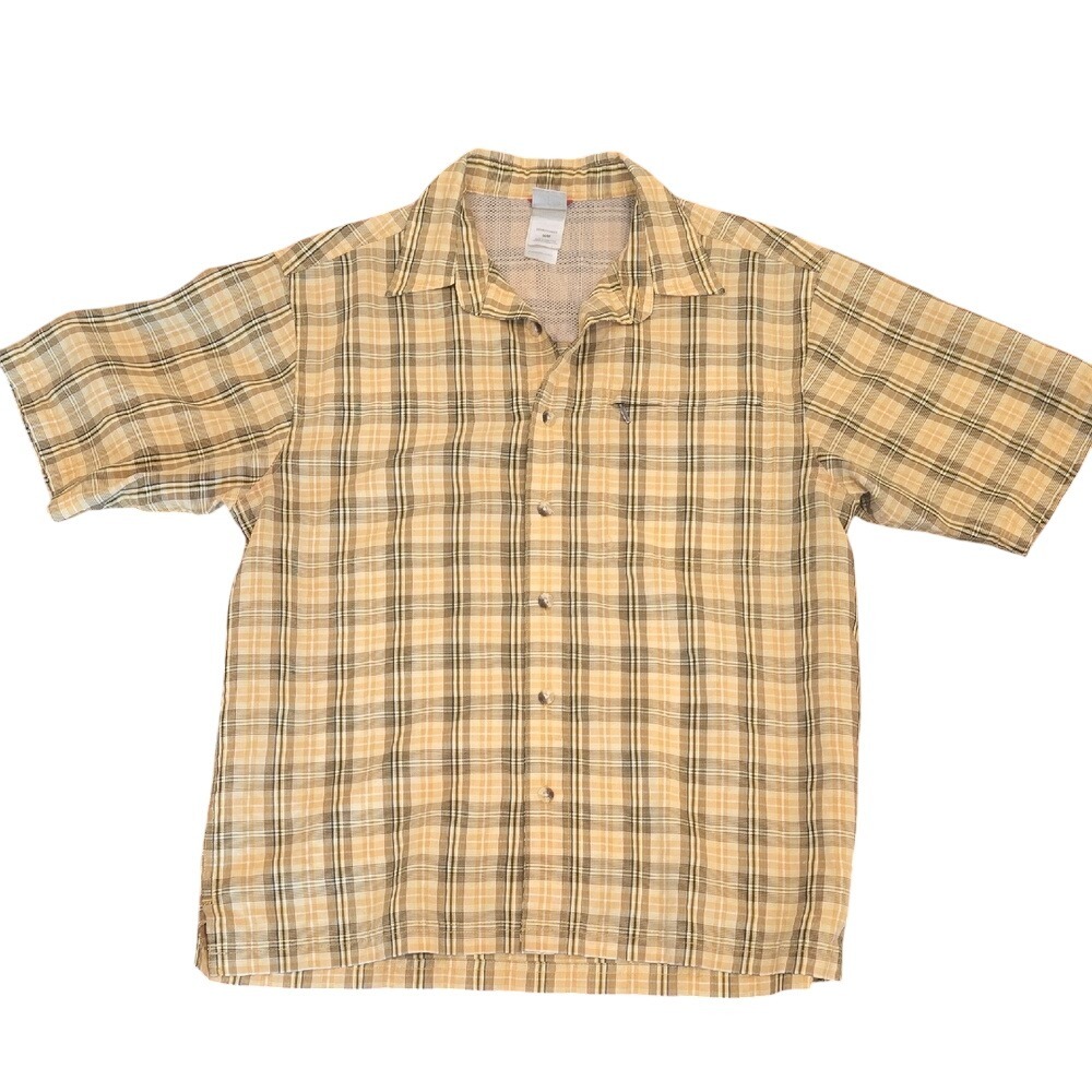The North Face Mens Yellow Plaid Short Sleeve Button Down Shirt AXT7 Size Medium